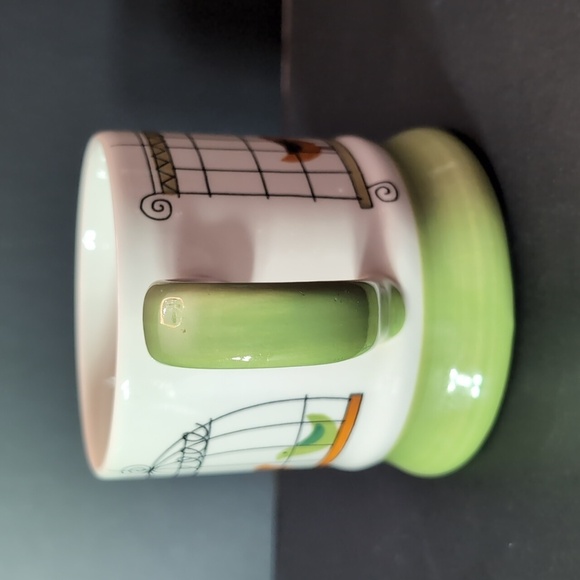 Pier 1 Hand painted Stoneware Green/White Coffee Mug with Birds in Cages Design. - Picture 3 of 8